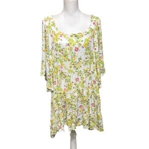 Cactus and Pearl dress boho tiered green pink yellow floral XXL butterfly sleeve